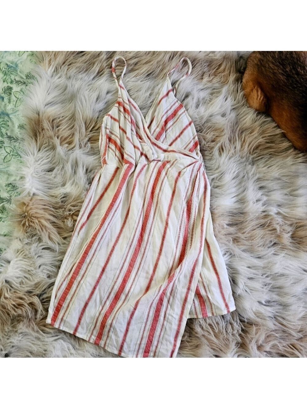 Spring Wrap Dress Red White Stripe Size Large